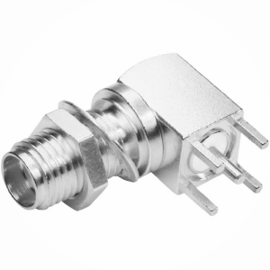 SMA gniazdo panelowe kątowe do płytki PCB,  biały mosiądz (J01151A0208)