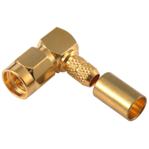 SMA wtyk zagniatany kątowy na kabel RG58/LL195, złocony  
