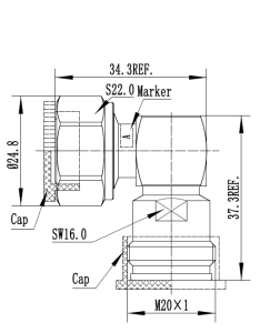 Adapter kątowy  4.3-10 wtyk - 4.3-10 gniazdo