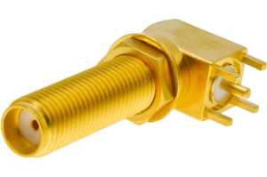 SMA gniazdo panelowe kątowe do płytki PCB, (gr. panela 12 mm) złocone   (J01151A0921)