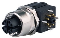 M12 X-code , gniazdo panelowe kątowe 8 pinowe kat.6a , bez obudowy , montaż PCB  (THR) (J80520A0120)